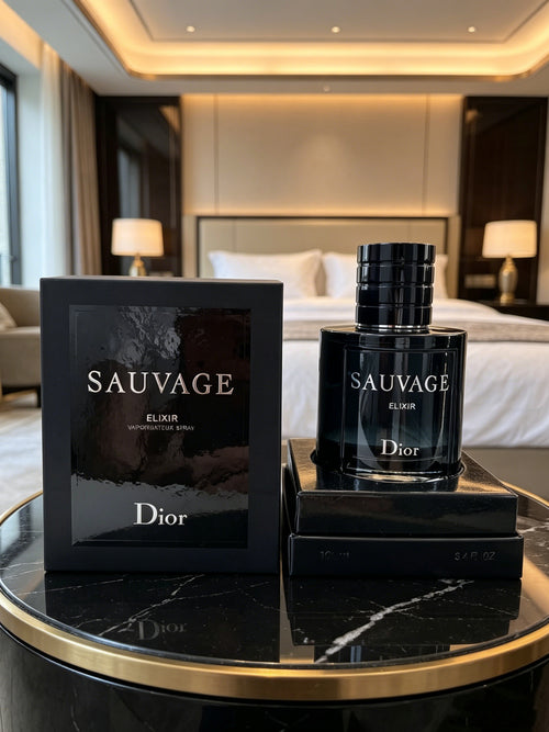 Dior Sauvage Elixir high-concentration men’s perfume with deep woody spicy aroma. Ultra long-lasting rich scent, sleek black luxury bottle with original gift box, top pick luxury gift for men.