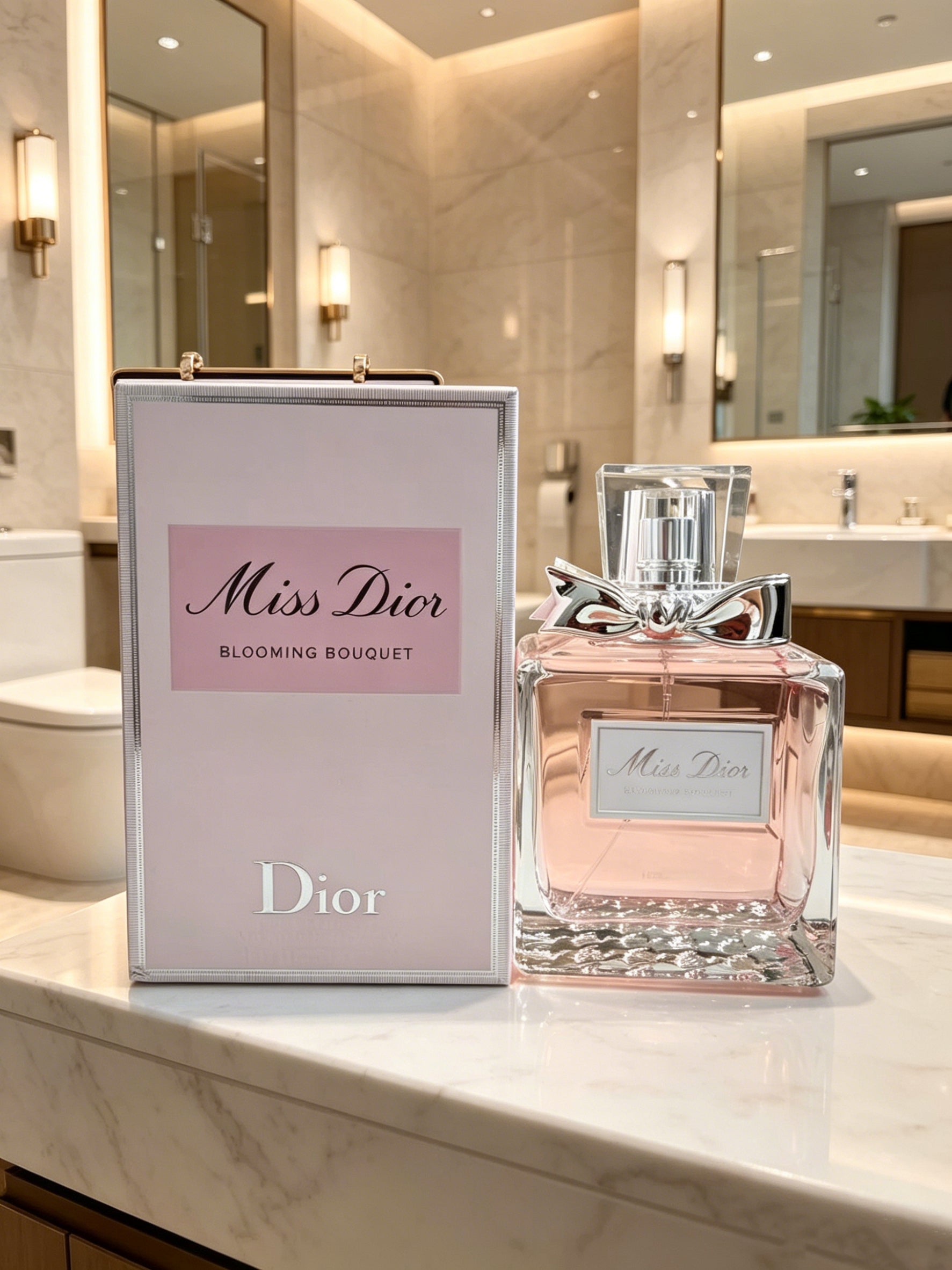 Famous Miss Dior Blooming Bouquet women perfume with soft peony & rose floral scent. Long-lasting gentle aroma, elegant pink bottle with gift box, ideal luxury present for women on all occasions.