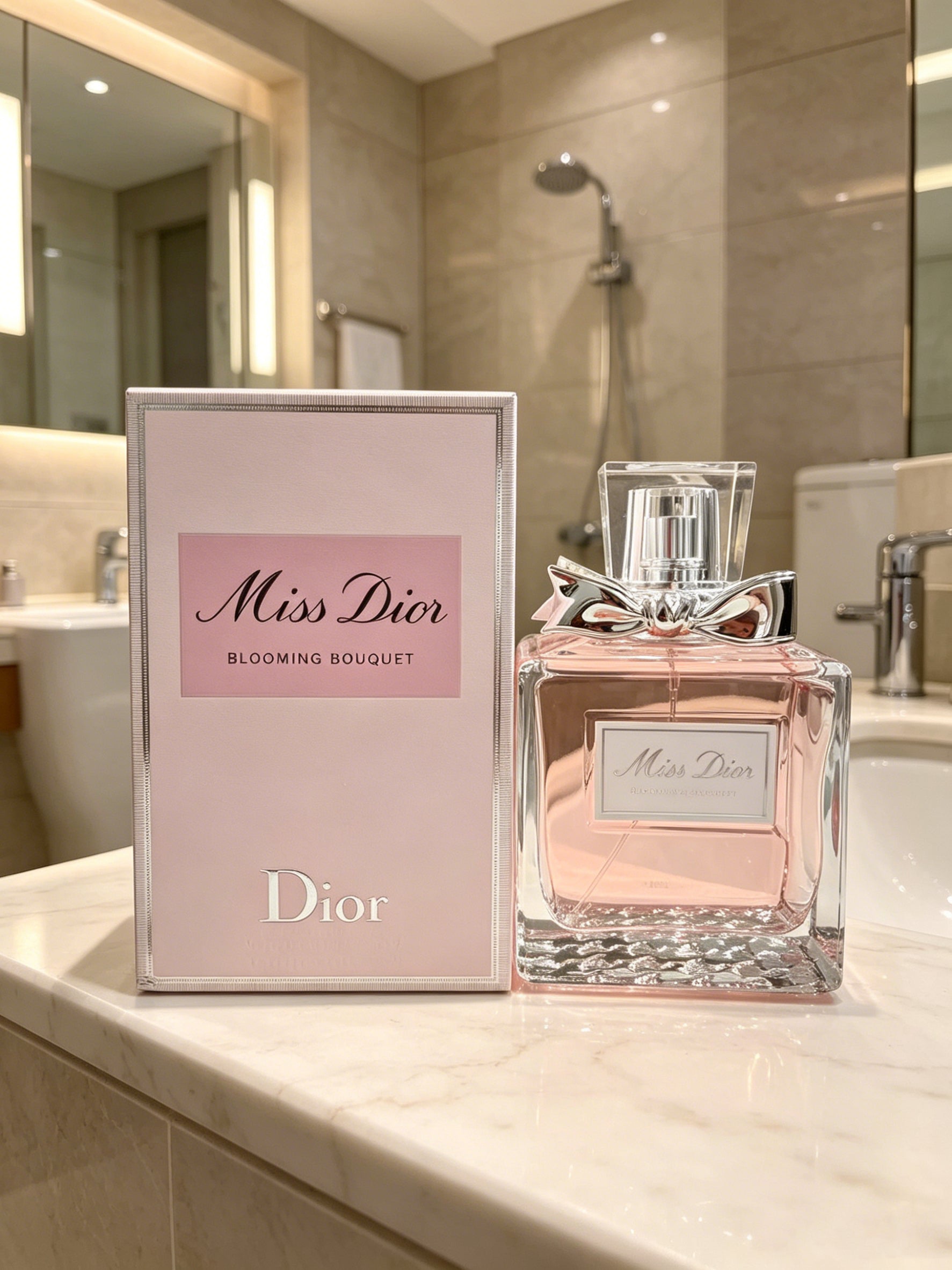 Famous Miss Dior Blooming Bouquet women perfume with soft peony & rose floral scent. Long-lasting gentle aroma, elegant pink bottle with gift box, ideal luxury present for women on all occasions.
