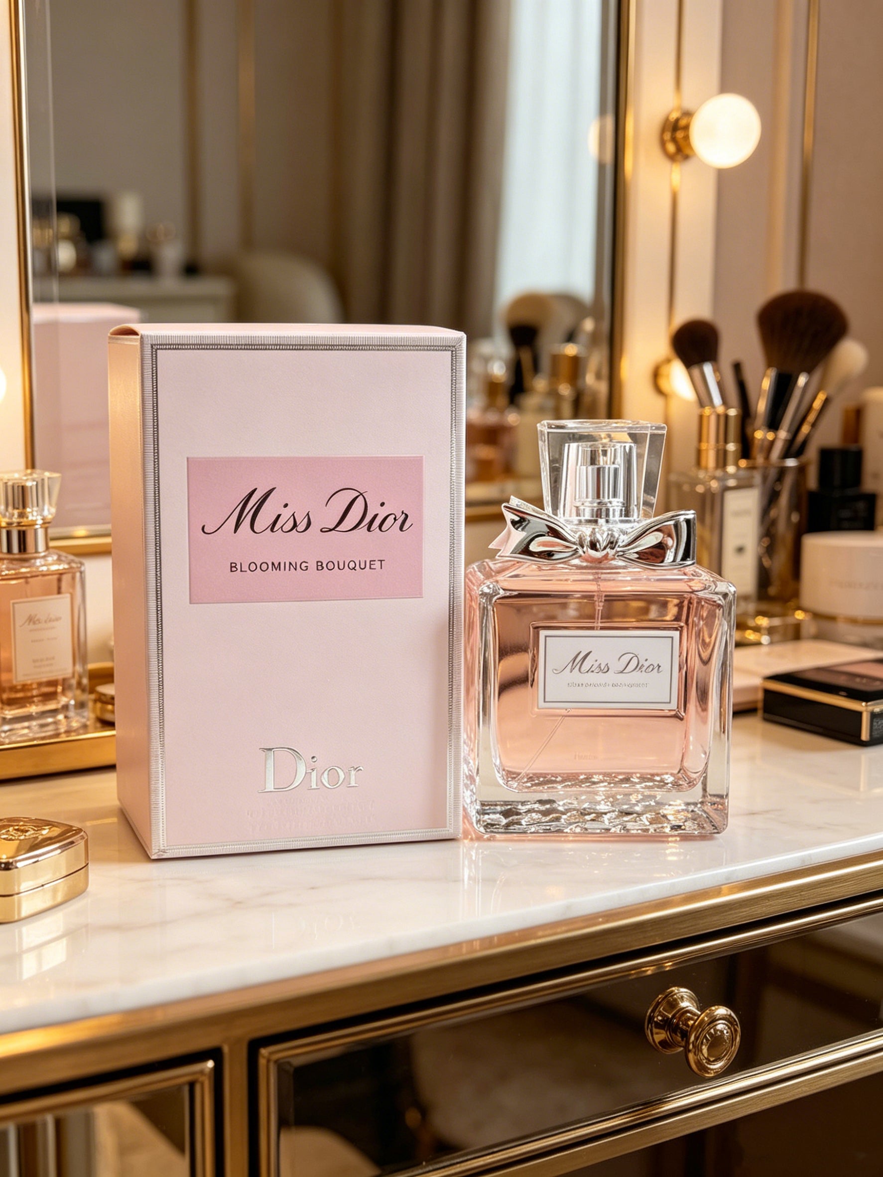 Famous Miss Dior Blooming Bouquet women perfume with soft peony & rose floral scent. Long-lasting gentle aroma, elegant pink bottle with gift box, ideal luxury present for women on all occasions.