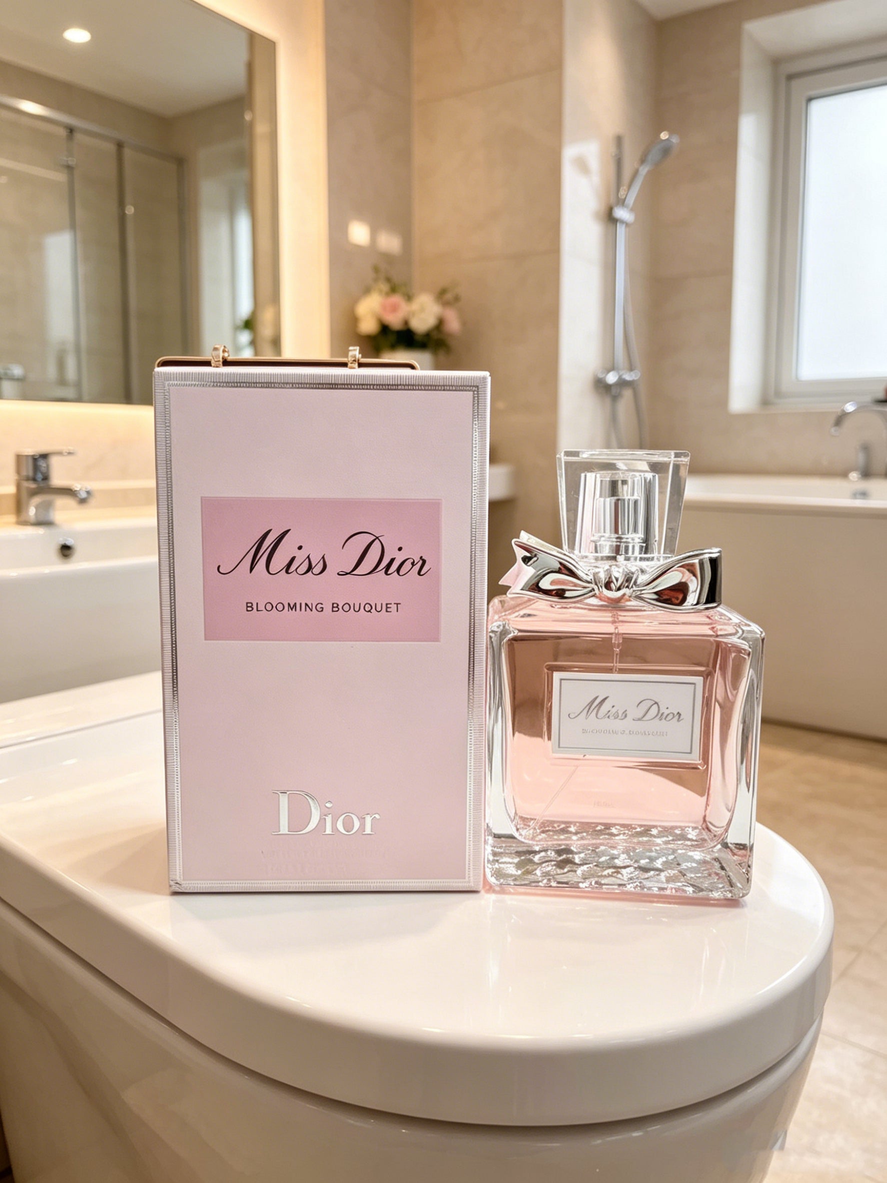 Famous Miss Dior Blooming Bouquet women perfume with soft peony & rose floral scent. Long-lasting gentle aroma, elegant pink bottle with gift box, ideal luxury present for women on all occasions.