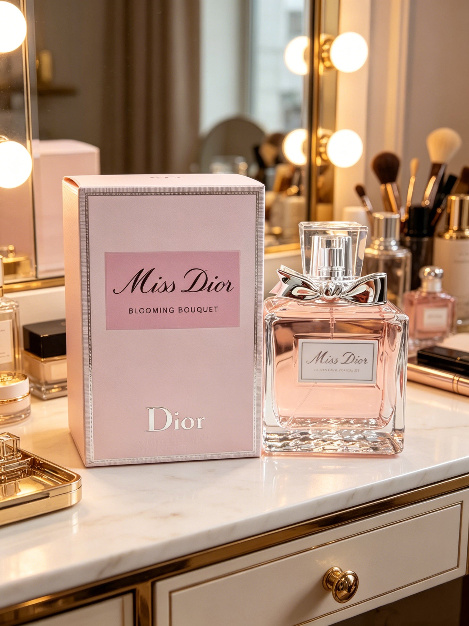 Famous Miss Dior Blooming Bouquet women perfume with soft peony & rose floral scent. Long-lasting gentle aroma, elegant pink bottle with gift box, ideal luxury present for women on all occasions.