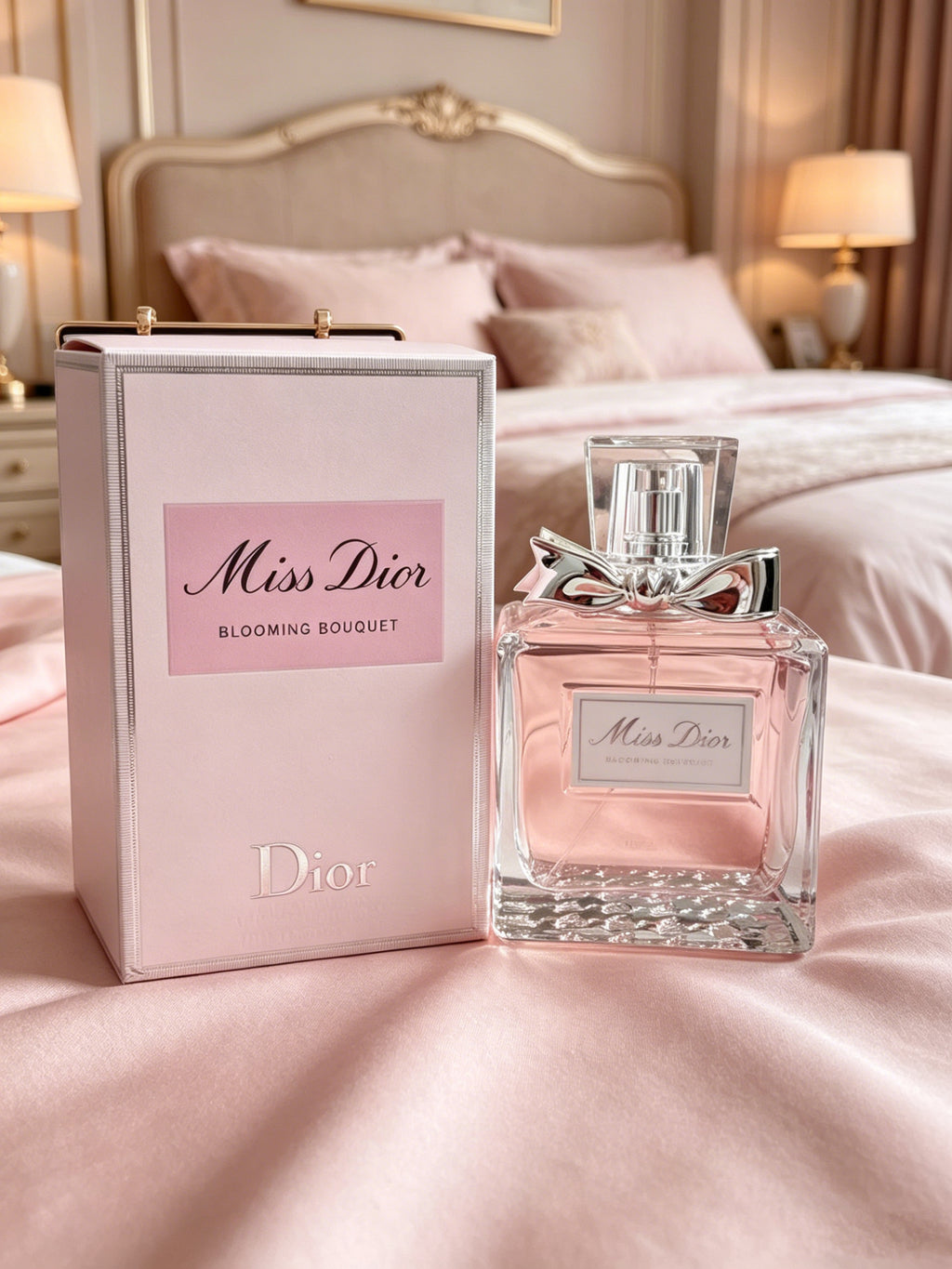 Famous Miss Dior Blooming Bouquet women perfume with soft peony & rose floral scent. Long-lasting gentle aroma, elegant pink bottle with gift box, ideal luxury present for women on all occasions.