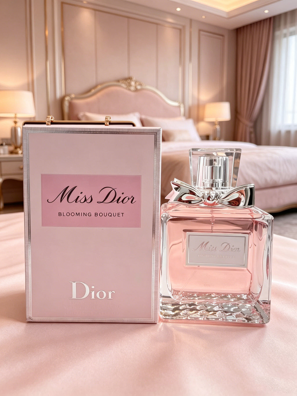Famous Miss Dior Blooming Bouquet women perfume with soft peony & rose floral scent. Long-lasting gentle aroma, elegant pink bottle with gift box, ideal luxury present for women on all occasions.